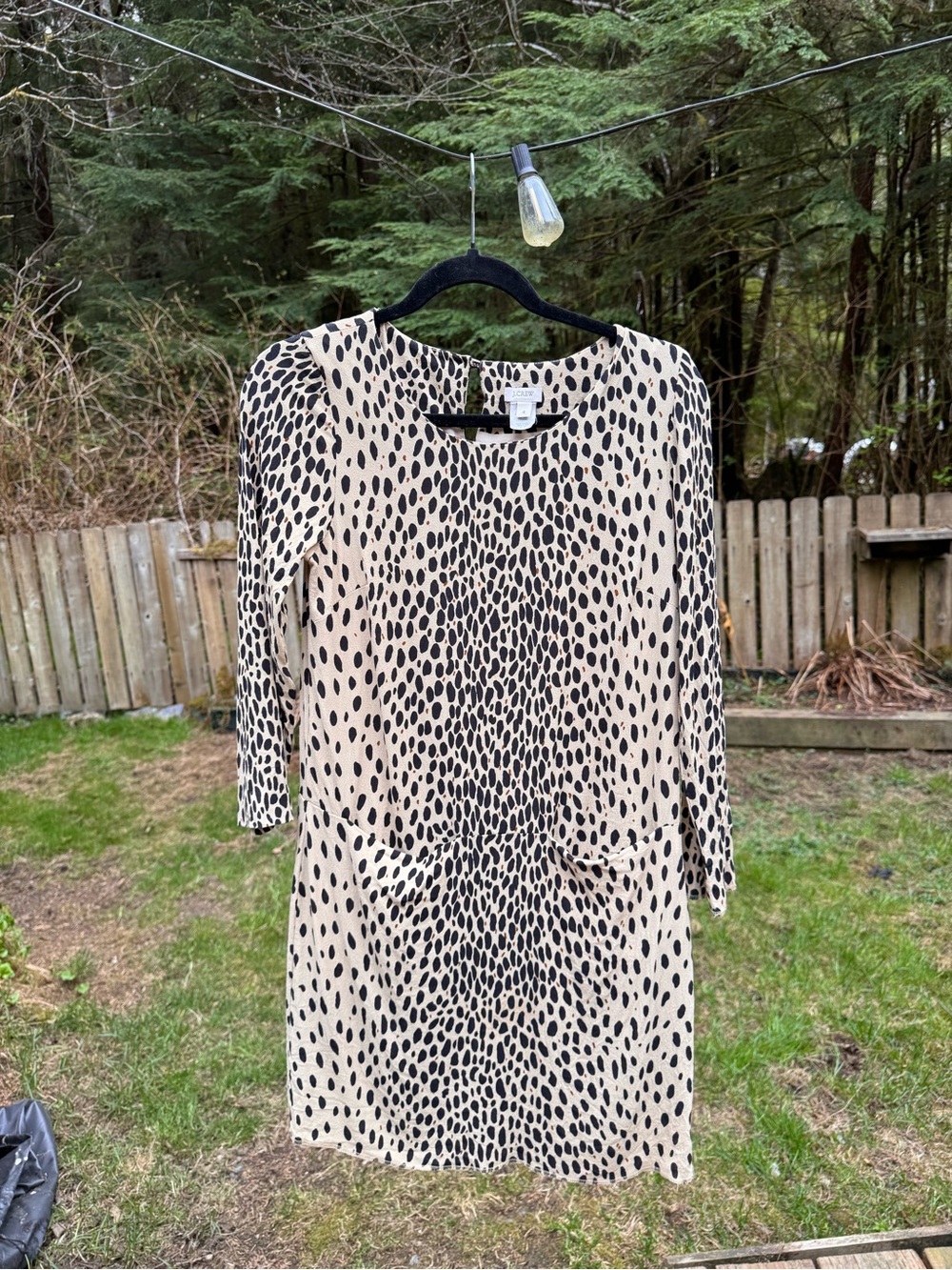 J. Crew Black and Cream Animal Print Long Sleeve Shift Dress